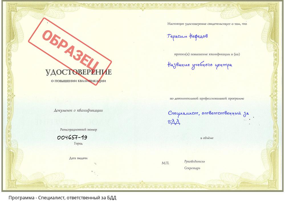 Специалист, ответственный за БДД Видное