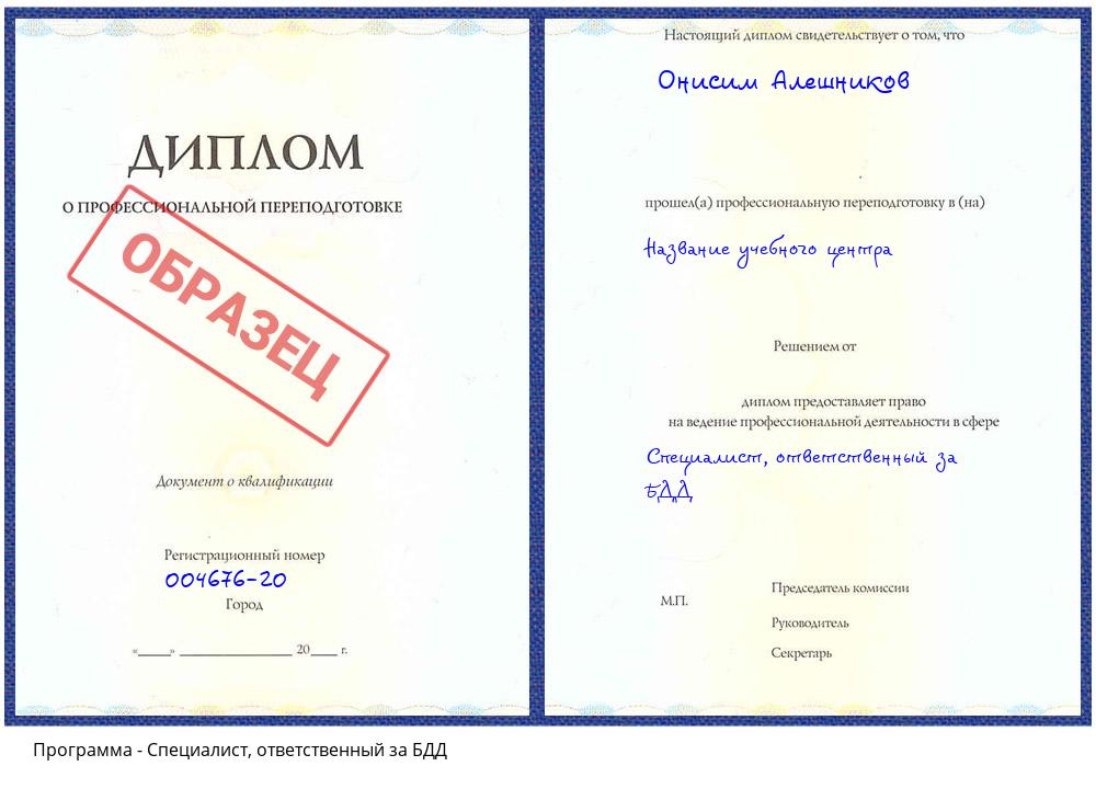 Специалист, ответственный за БДД Видное
