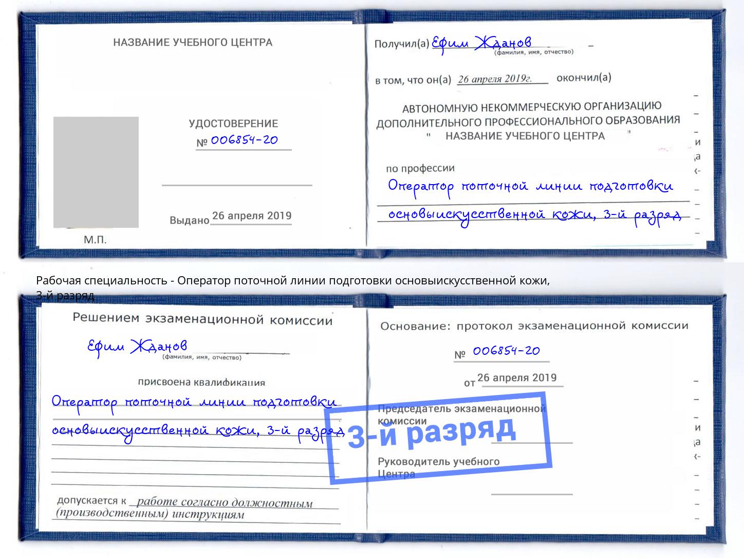 корочка 3-й разряд Оператор поточной линии подготовки основыискусственной кожи Видное