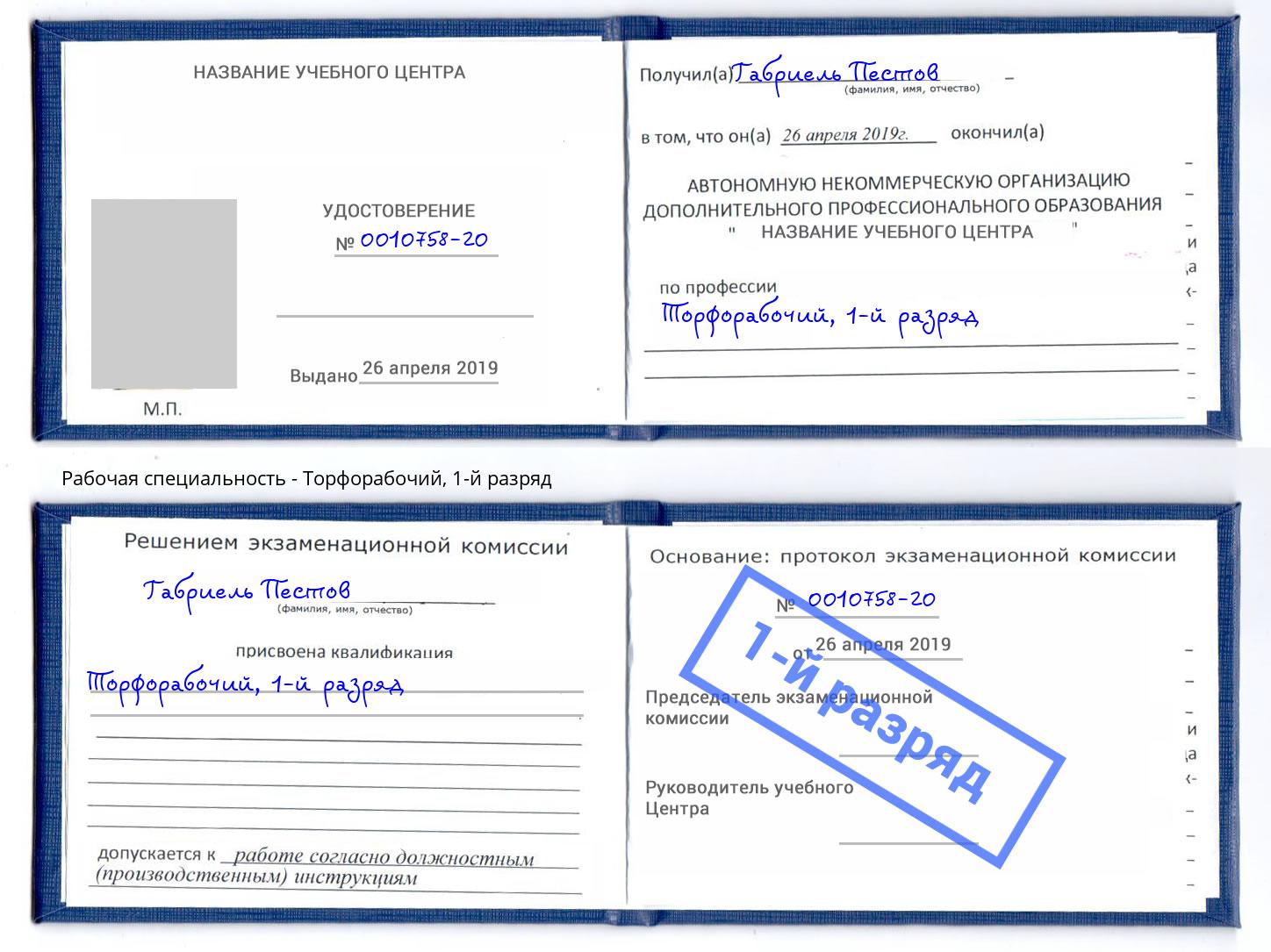 корочка 1-й разряд Торфорабочий Видное