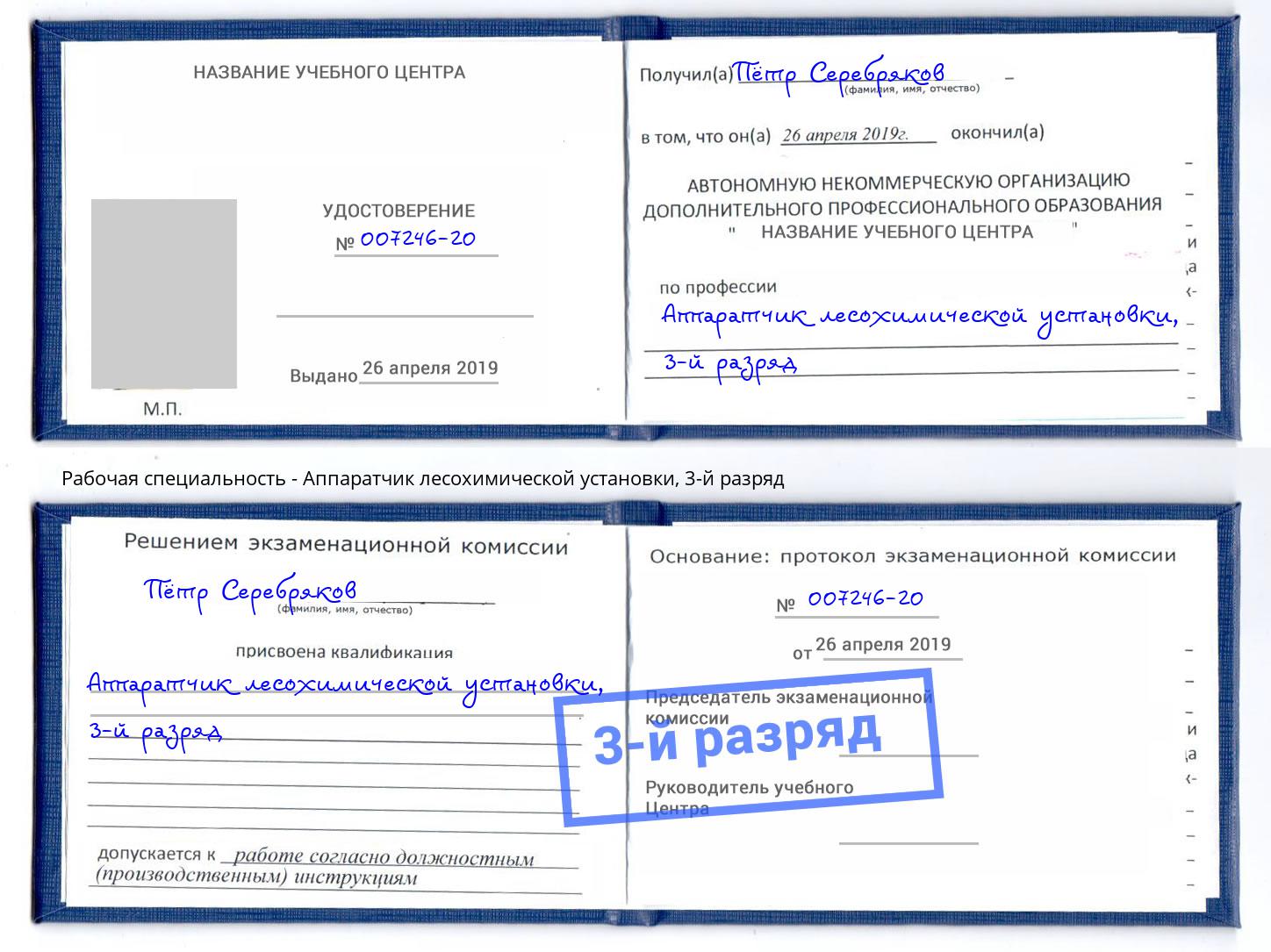 корочка 3-й разряд Аппаратчик лесохимической установки Видное