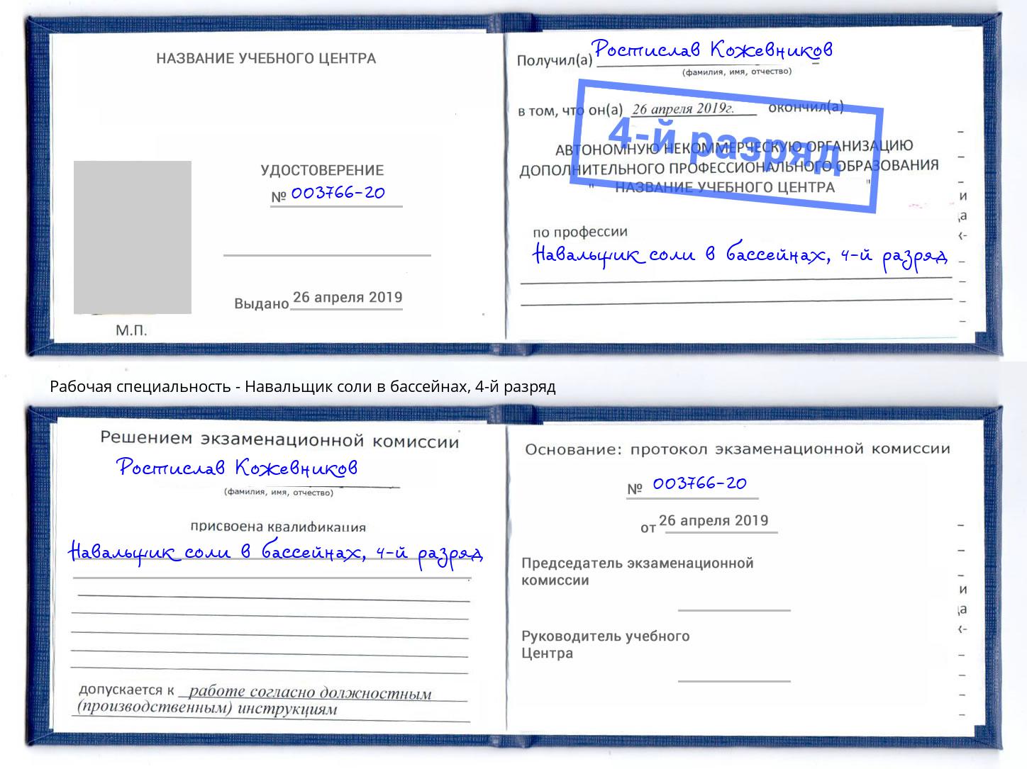 корочка 4-й разряд Навальщик соли в бассейнах Видное