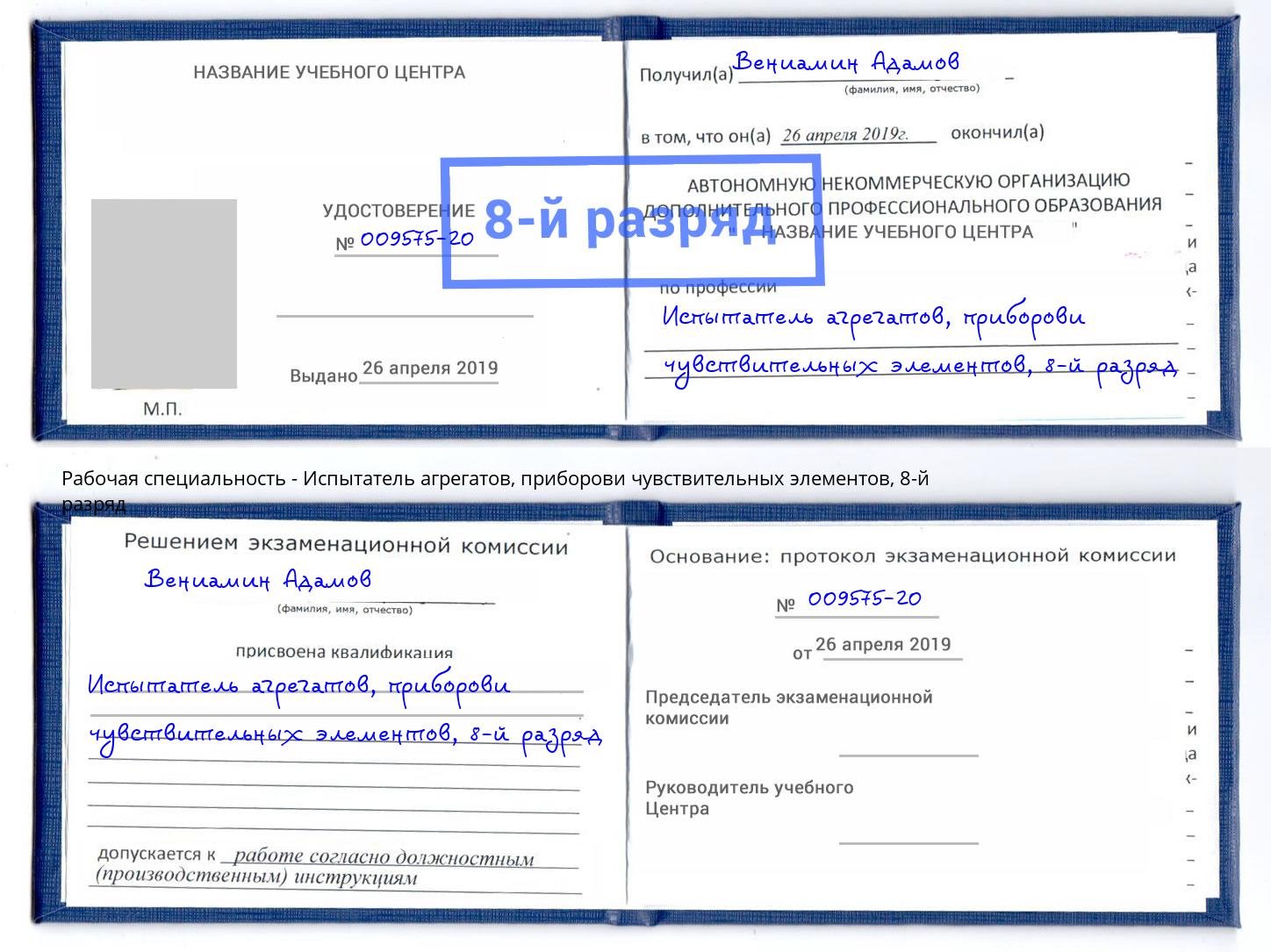 корочка 8-й разряд Испытатель агрегатов, приборови чувствительных элементов Видное