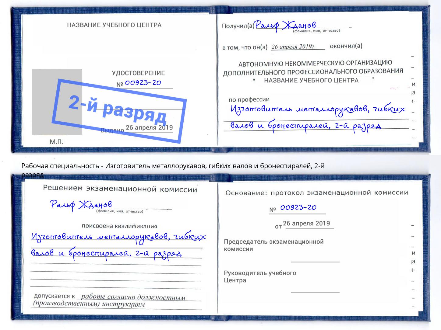 корочка 2-й разряд Изготовитель металлорукавов, гибких валов и бронеспиралей Видное
